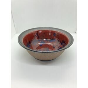 Studio Pottery Ceramic Stoneware Glazed Bowl Red Splatter Signed 8” x 3”